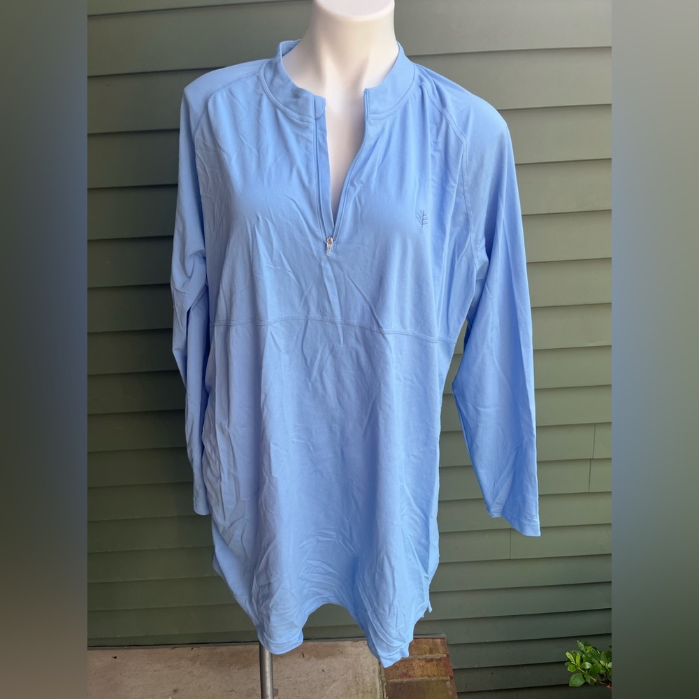 Stylish Coolibar Sun Protective Light Blue Quarter-Zip Pullover